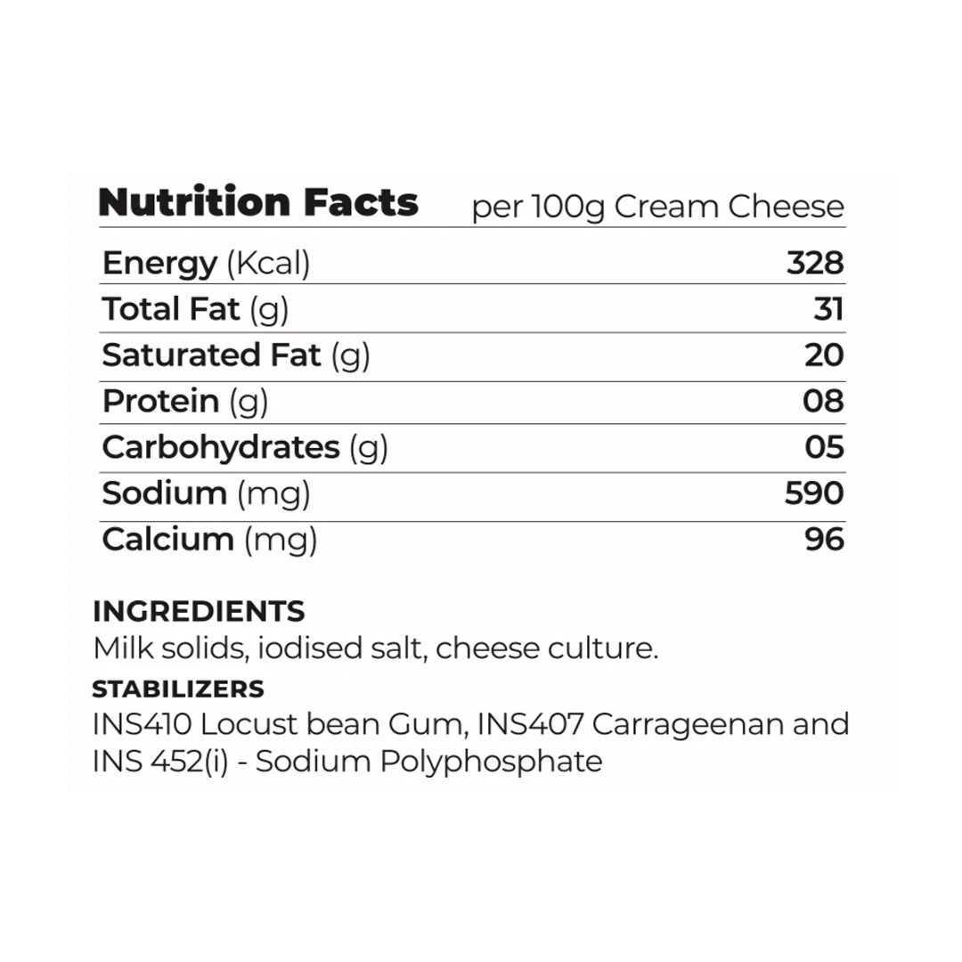 Nutritional facts of Artisanal Cream Cheese