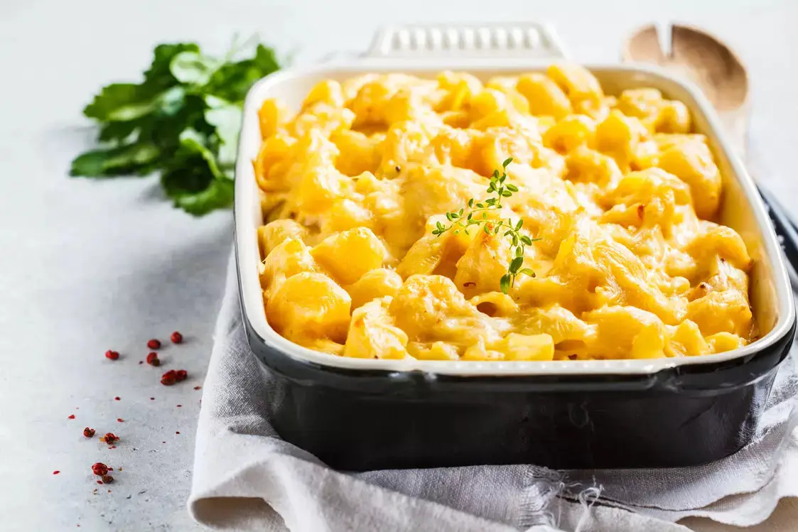 Mac and Cheese in a baking dish-Easy cream cheese recipes