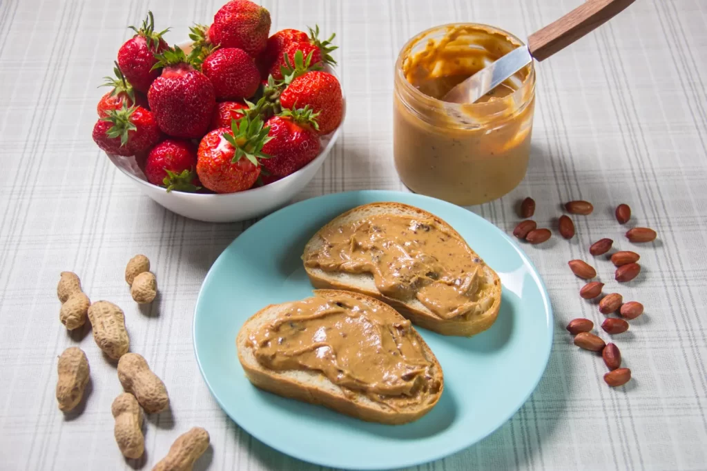 fruits and peanut butter bread on a plate-best high protein peanut butter