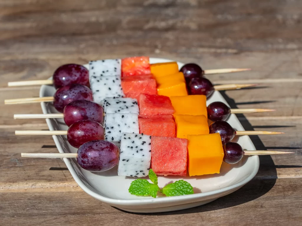 Fruits in a skewer on a plate - Cream cheese Recipes